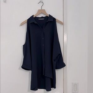 Navy Blouse with Shoulder Cut-outs